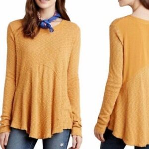 Anthro Left of Center Dara Pull Over Slub Knit Raw Hem Mustard Top Size XS
